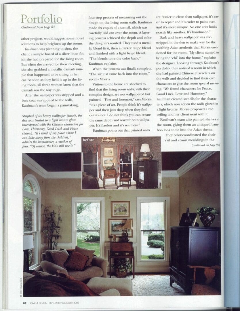 Magazine page with interior design article
