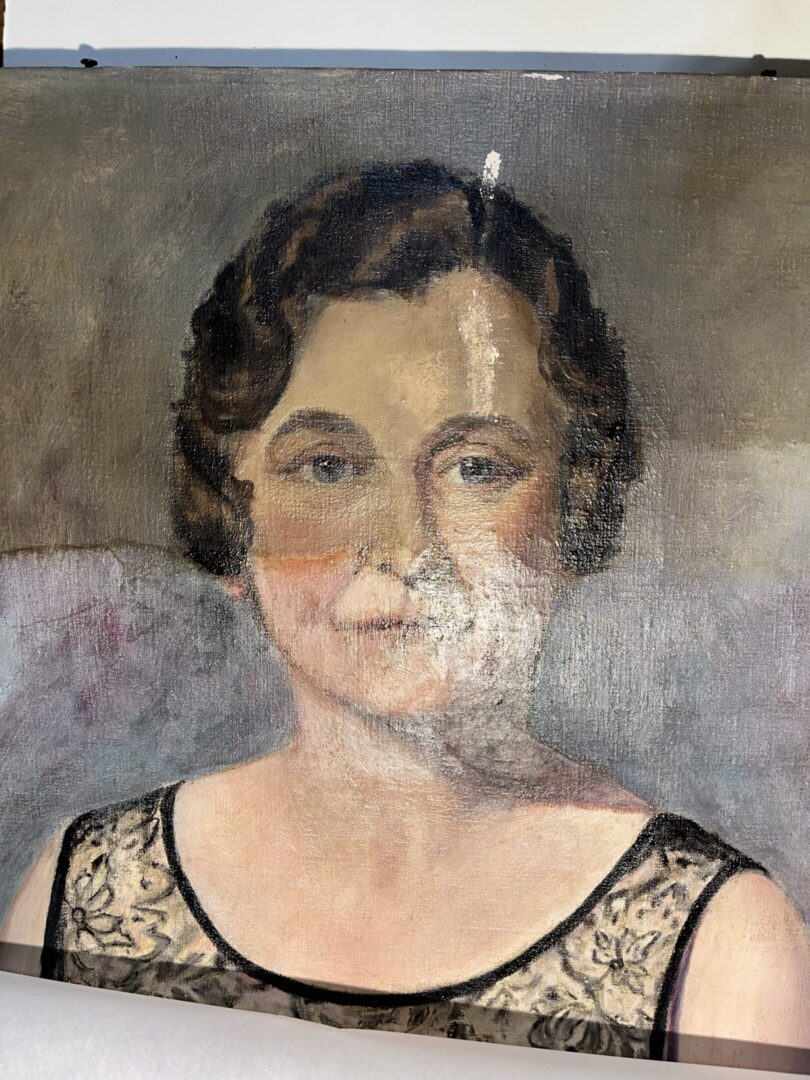 Painted portrait of woman with patterned dress